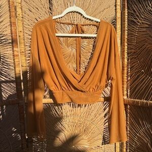 Free People Tan Long Sleeve Blouse with bell sleeves